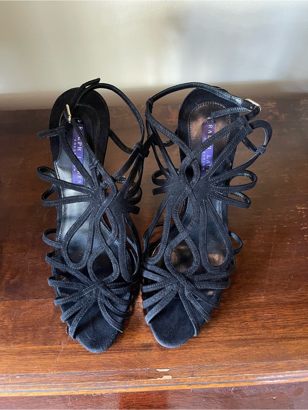 NWT Ralph Lauren Collection Purple Label Black Suede Italian Strappy Heels 8B - Picture 10 of 11